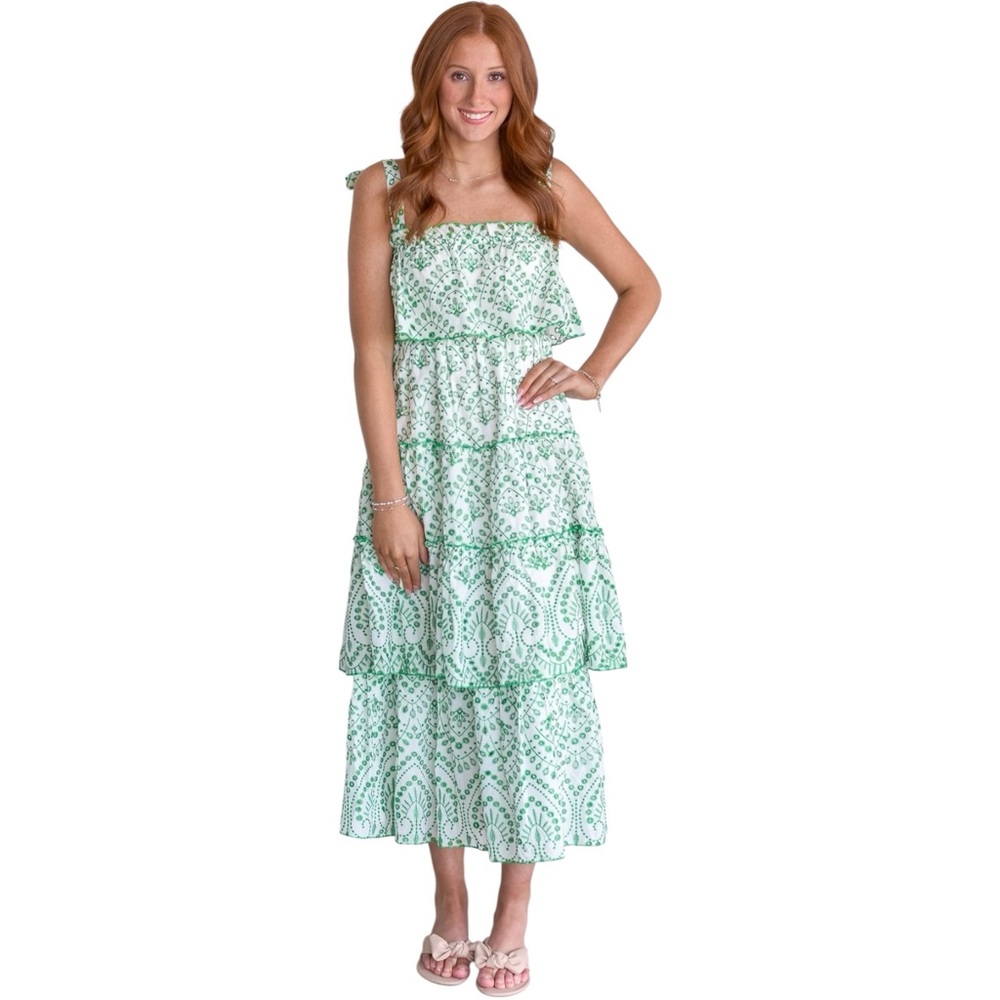 TCEC Green and White Eyelet Midi Dress - Picture 2 of 11